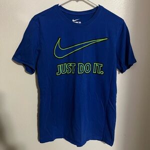 NIKE Classic Casual Athletic Athleisure Just Do‎ It T Shirt Blue Lime Green Sz M